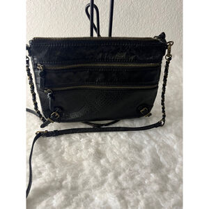 The Sak Embossed Black Leather Crossbody Purse Bag Small
